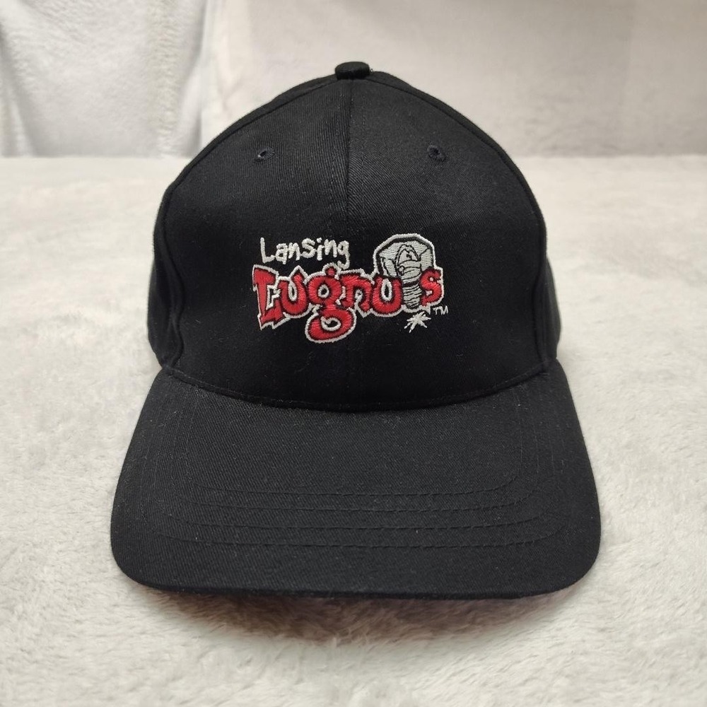 Lansing Lugnuts Cap America Hat Cap Strap Back One Size Mens Black Cotton Twill